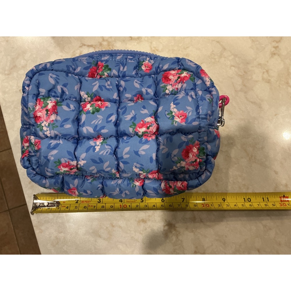 Pink Lily Quilted Floral Print Makeup Cosmetic Bag‎ Travel Pouch